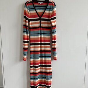 O'Neill Striped Ribbed Knit Long Sleeve Henley Midi Dress
